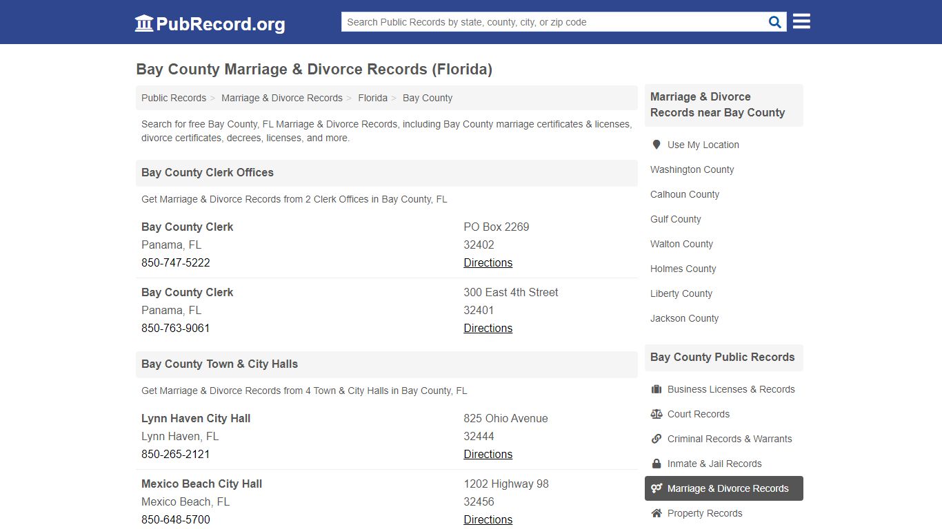 Free Bay County Marriage & Divorce Records (Florida ...