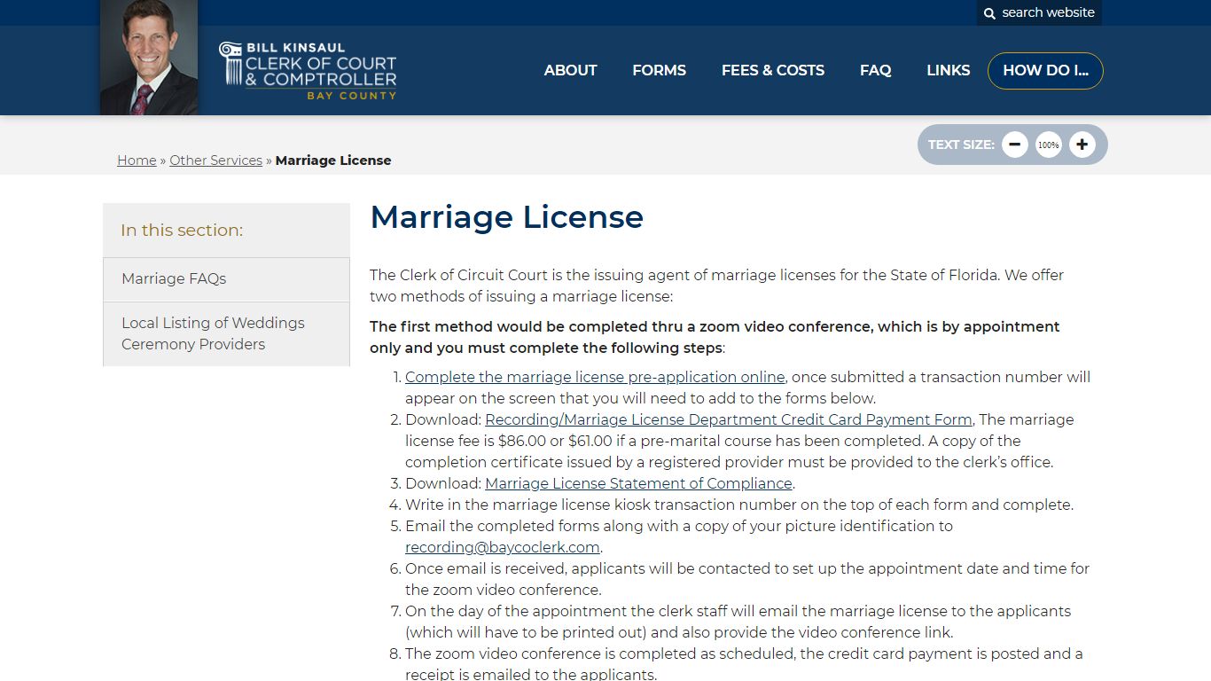 Marriage License - Bay County Clerk of Court